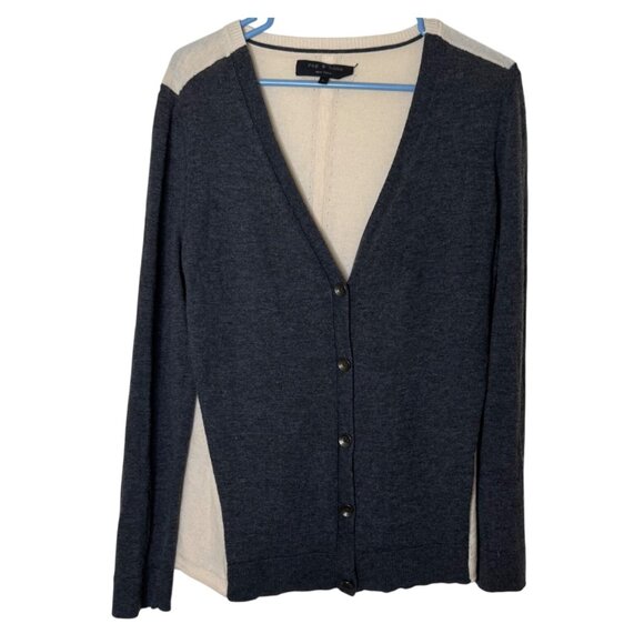 Rag & Bone Merino Wool Cashmere Cardigan Sweater M Colorblock Gray Cream - FLAW - Picture 1 of 8